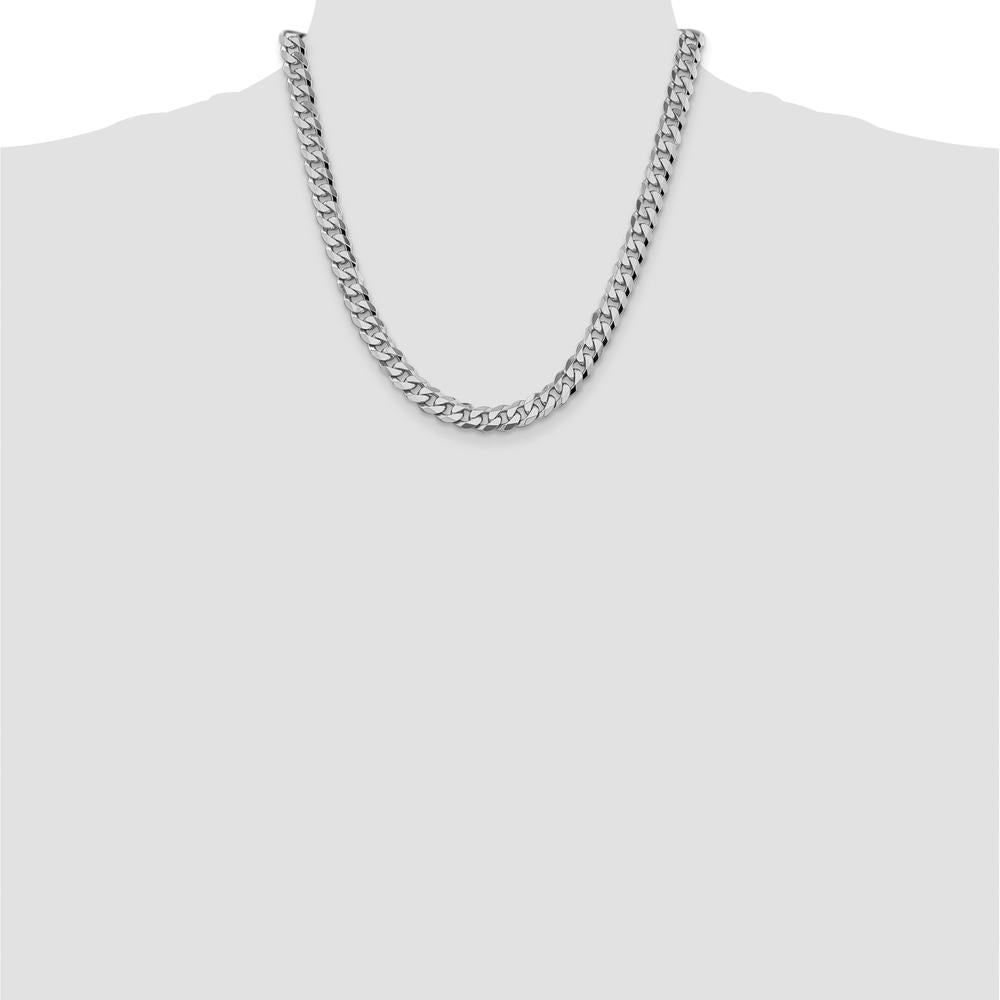 14K White Gold 20" 8.5mm Flat Beveled Curb Chain with Lobster Clasp by 0