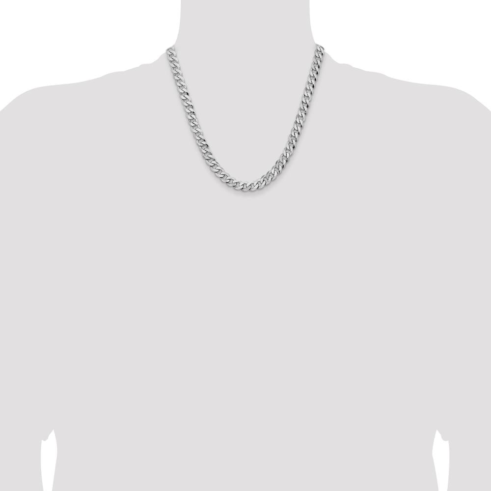 14K White Gold 20" 8mm Flat Beveled Curb Chain with Lobster Clasp by 0