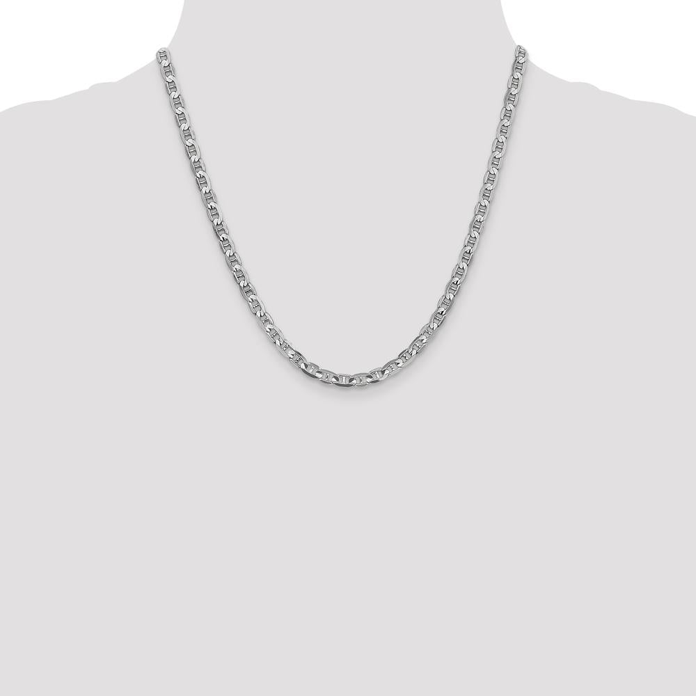 14K White Gold 20" Concave Anchor Chain Necklace with Polished Finish and Lobster Clasp by 0