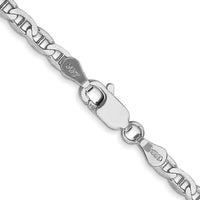 14K White Gold 20" Concave Anchor Chain with Lobster Clasp - 3mm Width by 0