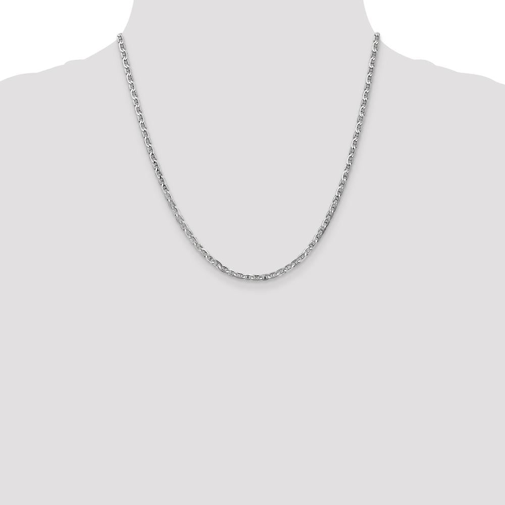 14K White Gold 20" Concave Anchor Chain with Lobster Clasp - 3mm Width by 0