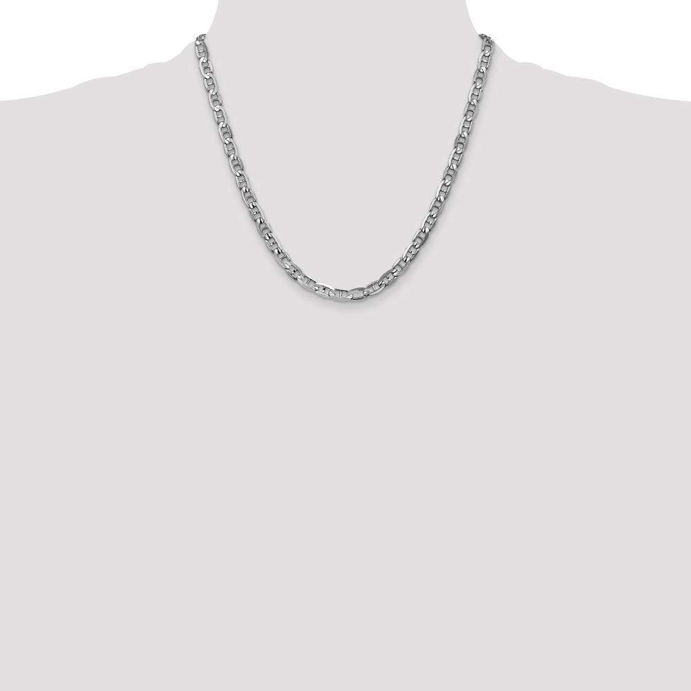 14K White Gold 20" Concave Anchor Chain with Polished Finish and Lobster Clasp by 0