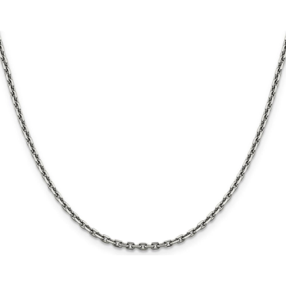 14K White Gold 20" Diamond-Cut Cable Chain Necklace with Lobster Clasp by Oro Pregiato