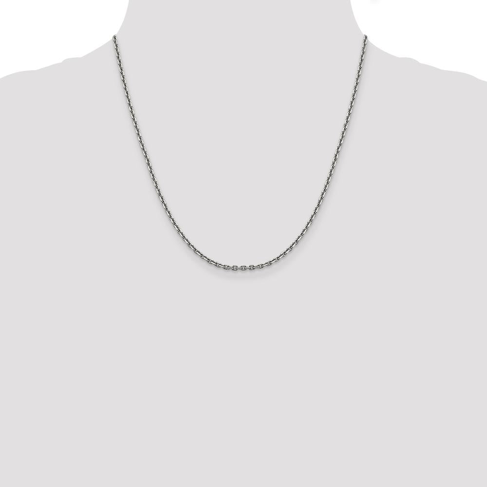 14K White Gold 20" Diamond-Cut Cable Chain Necklace with Lobster Clasp by Oro Pregiato
