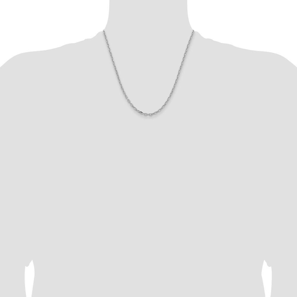 14K White Gold 20" Diamond-Cut Open Link Cable Chain - 3mm Width by Oro Pregiato