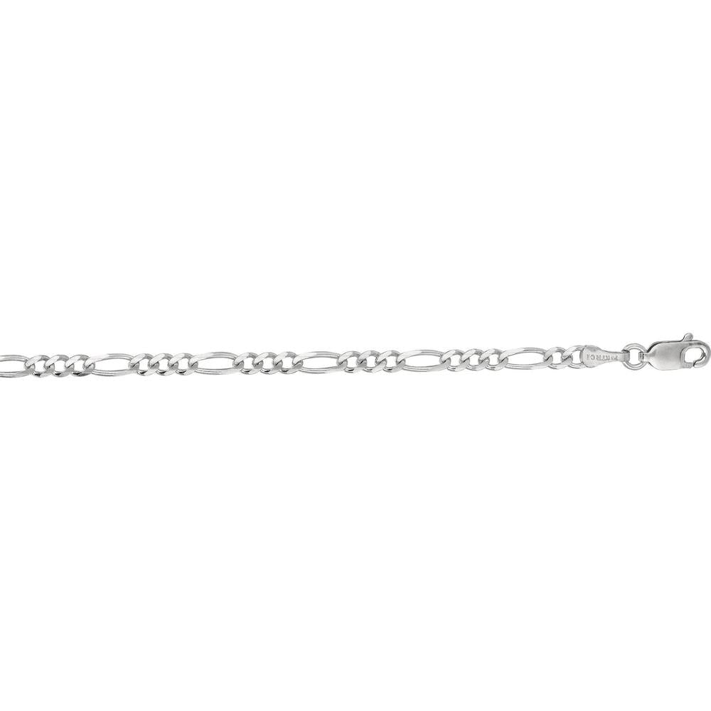 14K White Gold 20" Figaro Chain Necklace with Lobster Lock - 3mm Width by Orozza Fine Jewelry