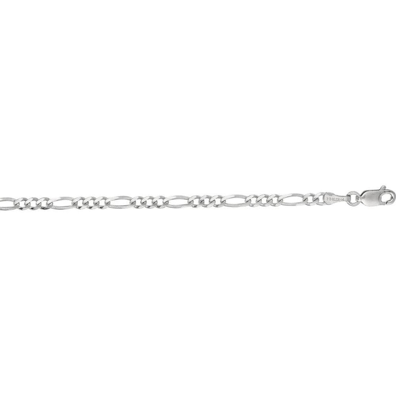 14K White Gold 20" Figaro Chain Necklace with Lobster Lock - 3mm Width by Orozza Fine Jewelry
