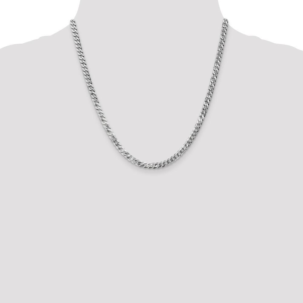 14K White Gold 20" Flat Beveled Curb Chain with Lobster Clasp - Solid & Polished Finish by 0