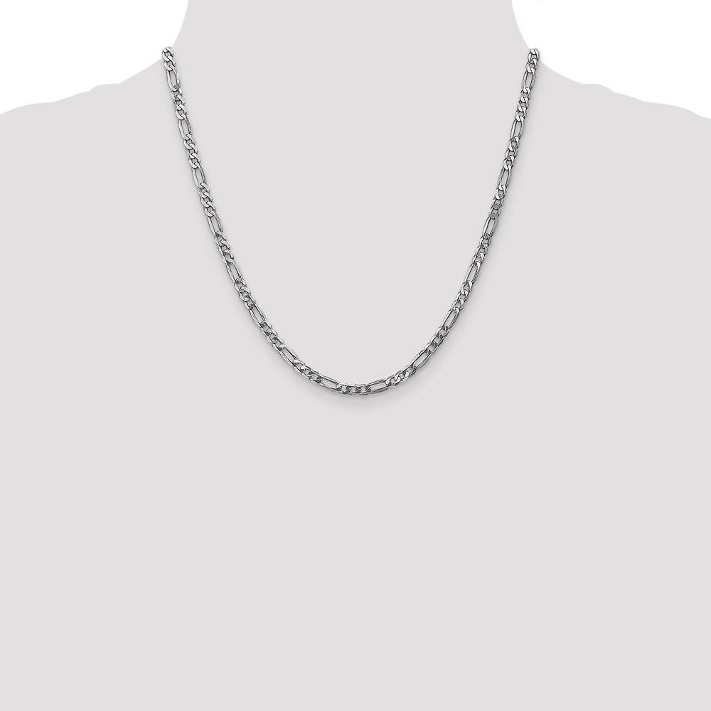 14K White Gold 20" Flat Figaro Chain Necklace with Lobster Clasp by 0