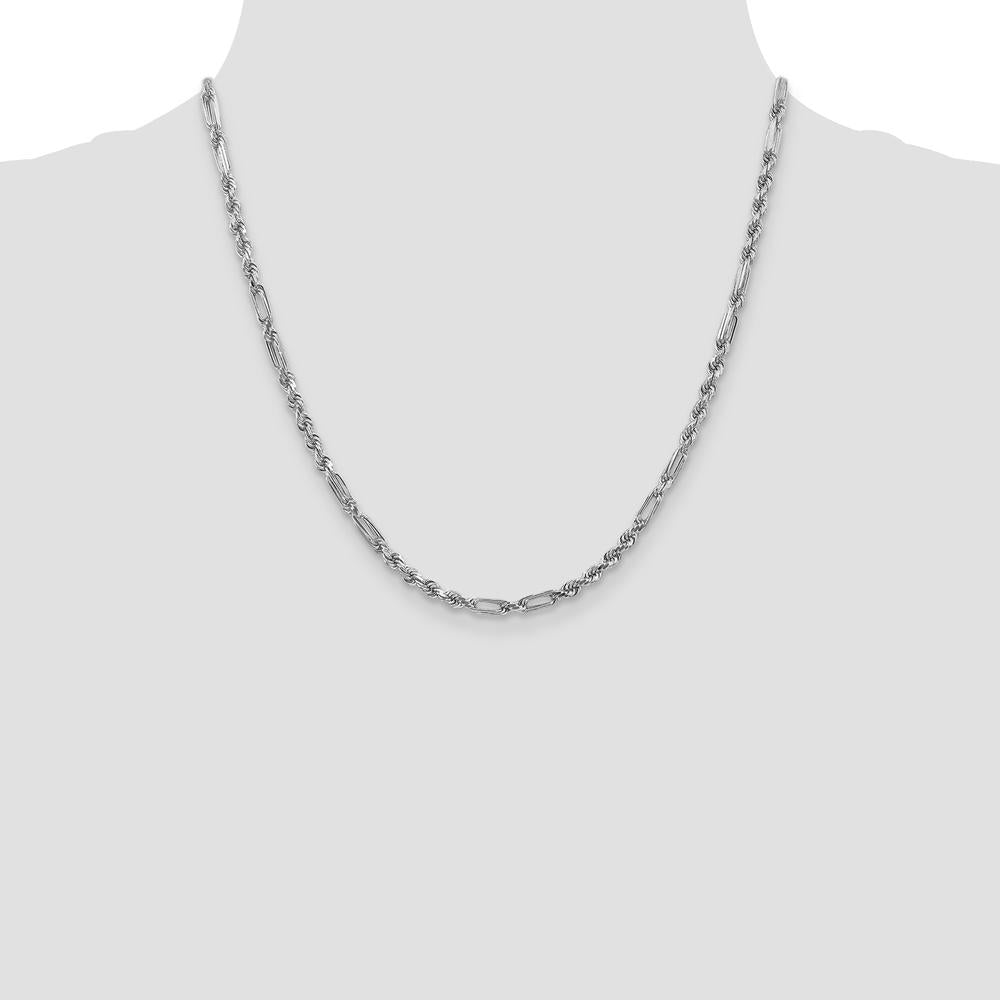 14K White Gold 20-inch Diamond-Cut Milano Rope Chain - 3mm Width by Oro Pregiato