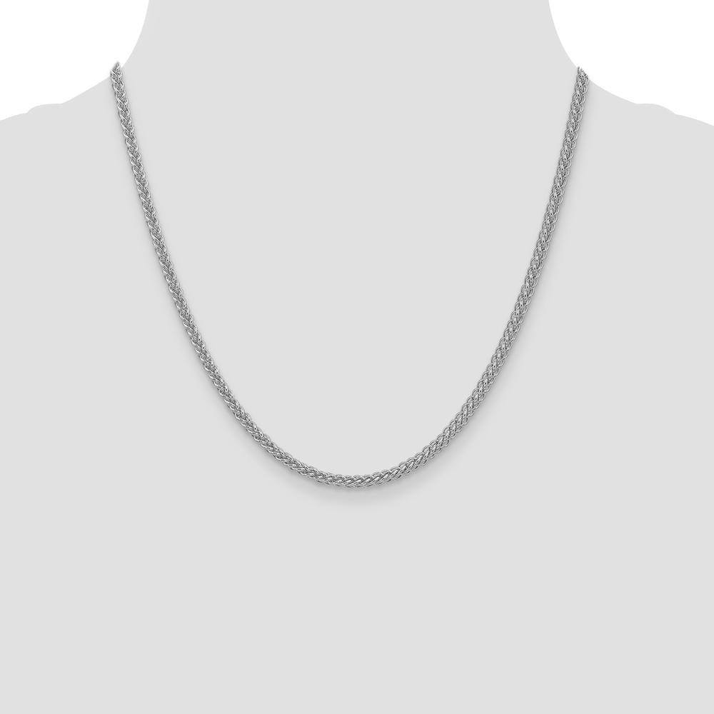 14K White Gold 20-inch Semi-Solid 3-Wire Wheat Chain with Rhodium Plating - 2.6mm Width by IBGoodman