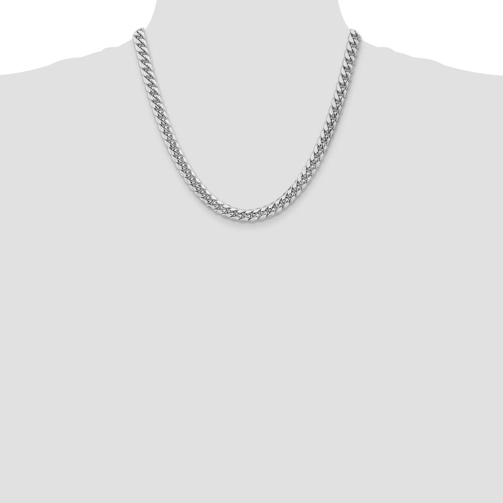 14K White Gold 20-inch Semi-Solid Miami Cuban Chain - 7.3mm Width by Oro Pregiato