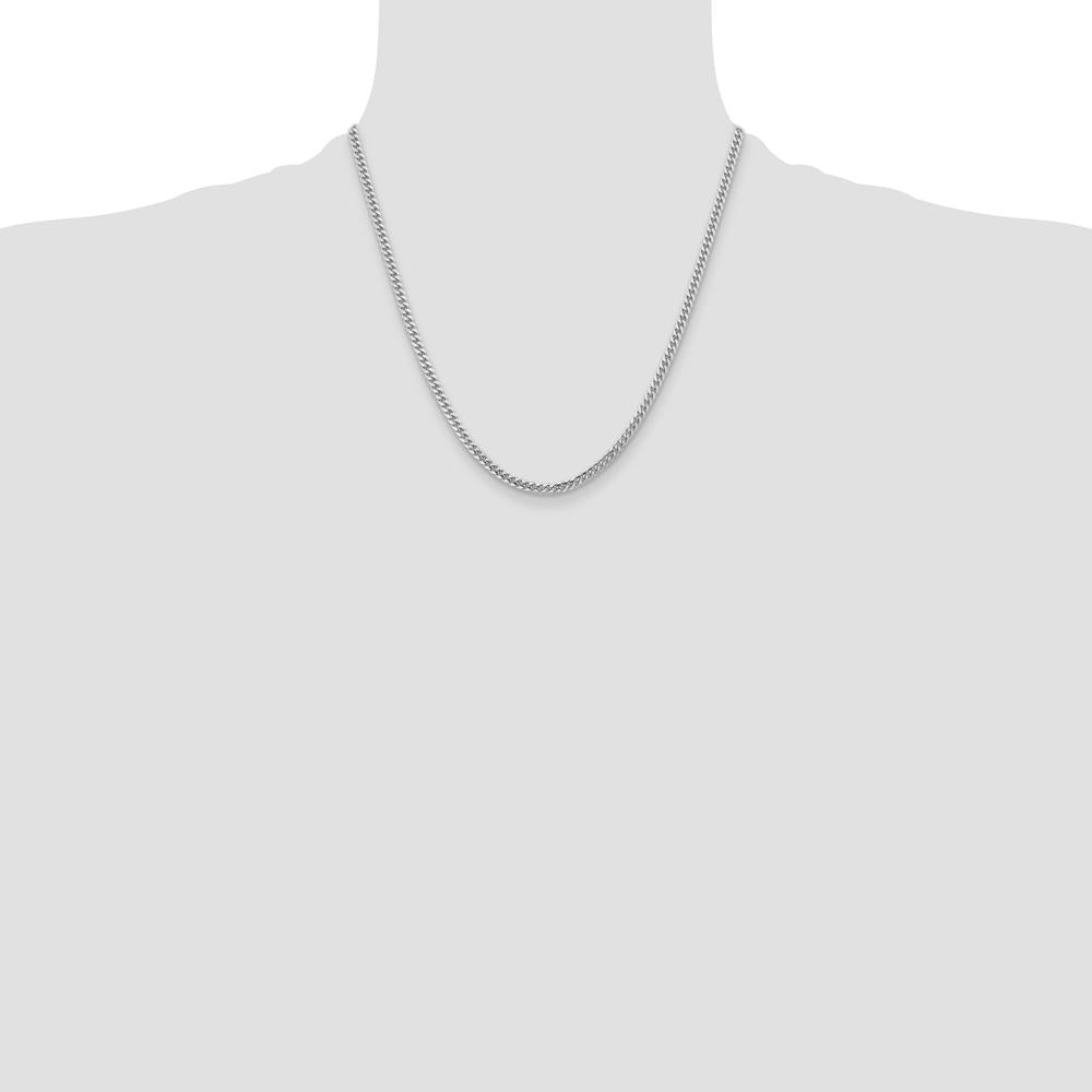 14K White Gold 20-inch Solid Miami Cuban Chain with Rhodium Plating by Oro Pregiato