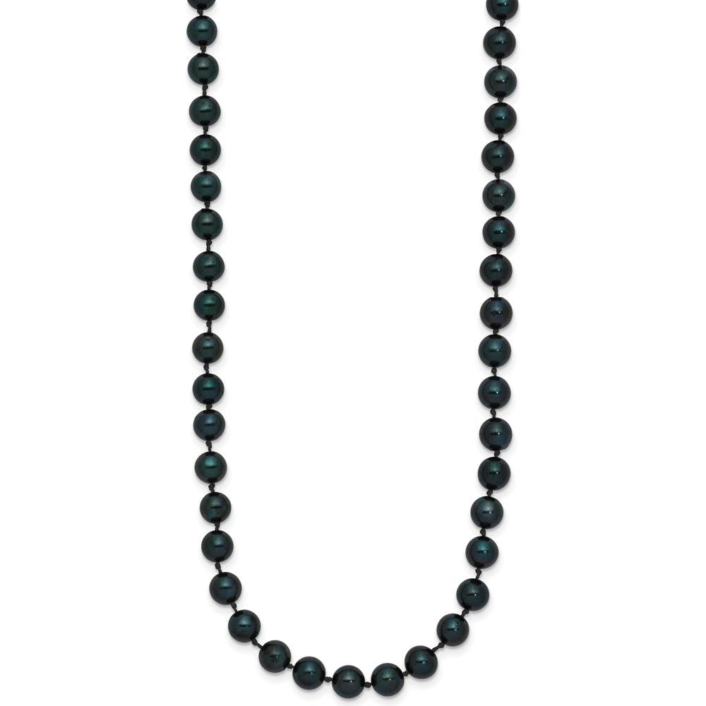 14K White Gold 20" Necklace with 5-6mm Black Round Akoya Saltwater Cultured Pearls by Monteluci Fine Jewelry