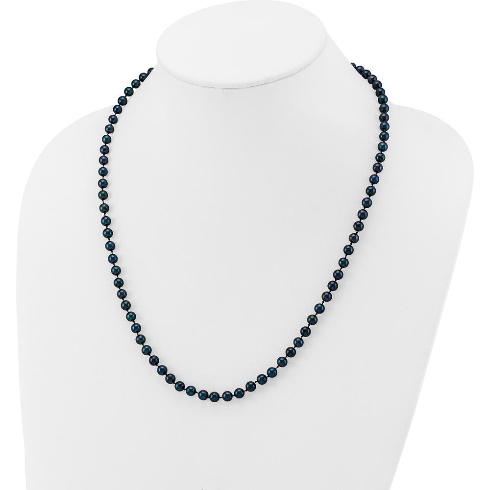 14K White Gold 20" Necklace with 5-6mm Black Round Akoya Saltwater Cultured Pearls by Monteluci Fine Jewelry