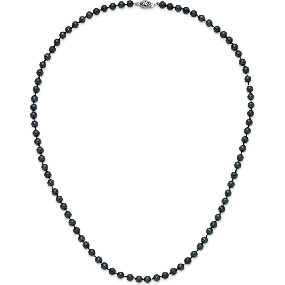 14K White Gold 20" Necklace with 5-6mm Black Round Akoya Saltwater Cultured Pearls by Monteluci Fine Jewelry