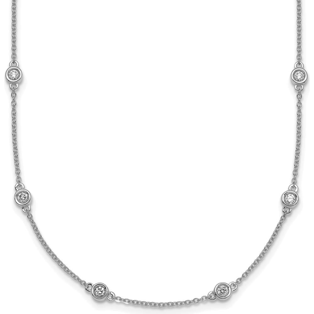 14K White Gold 20-Station Diamond Bezel-Set Cable Chain Necklace - 3/4 Carat Total Diamond Weight by Oro Pregiato