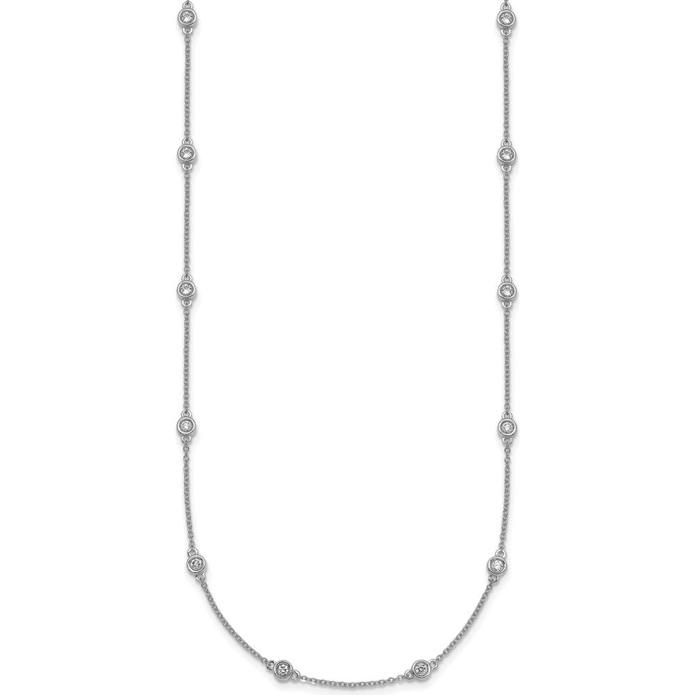 14K White Gold 20-Station Diamond Bezel-Set Cable Chain Necklace - 3/4 Carat Total Diamond Weight by Oro Pregiato