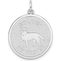 14K White Gold 20mm Engravable Golden Retriever Disc Pendant by Oro Pregiato