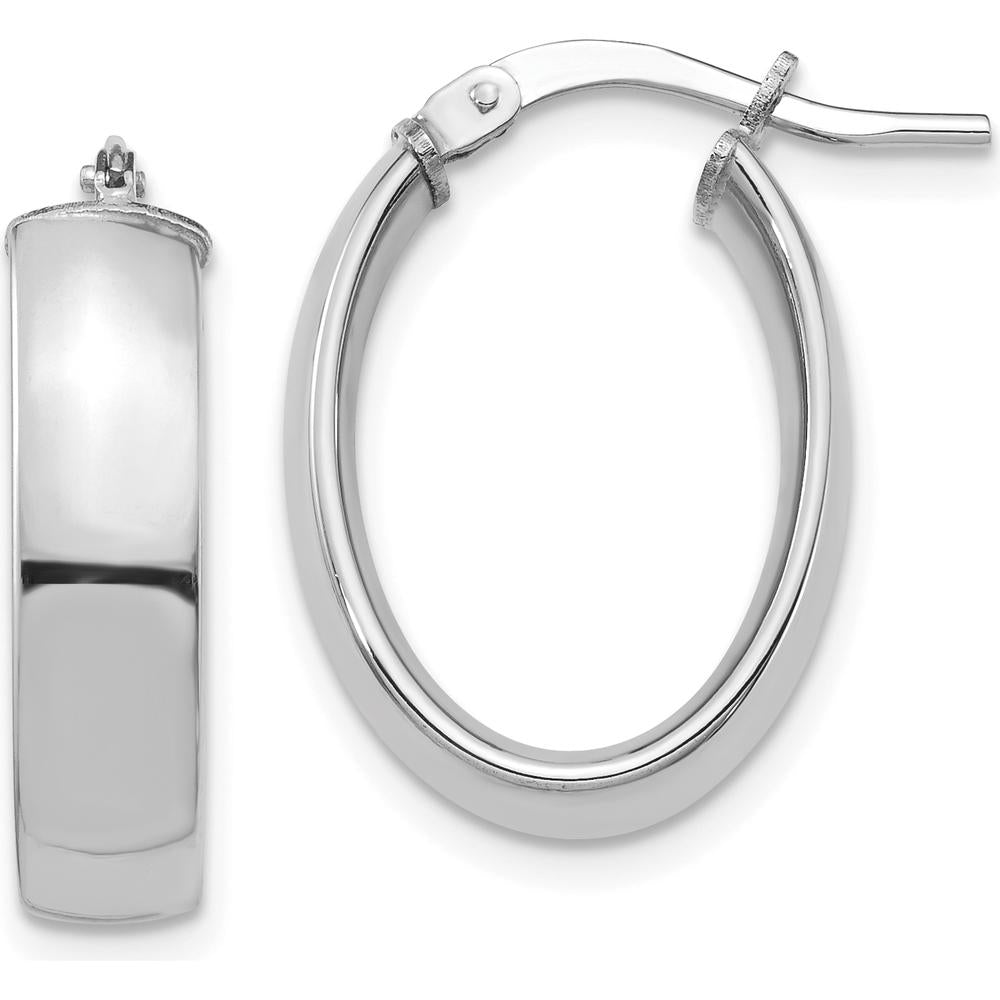 14K White Gold 20mm High Polished Oval Hoop Earrings by 0