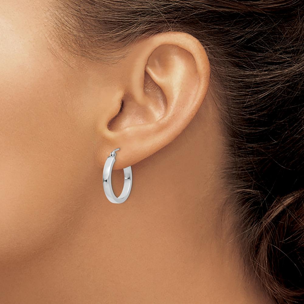 14K White Gold 20mm Polished Rectangle Tube Hoop Earrings by 0