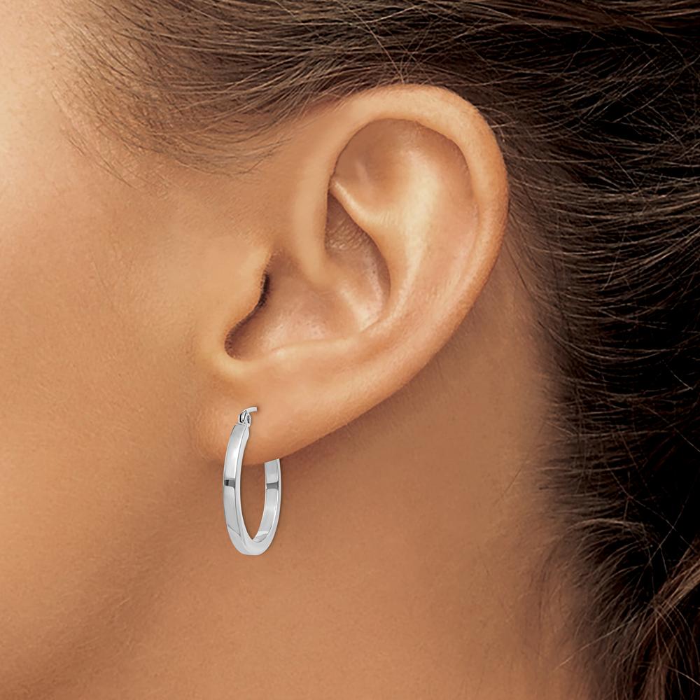14K White Gold 20mm Square Tube Hoop Earrings with Polished Finish and Rhodium Plating by 0