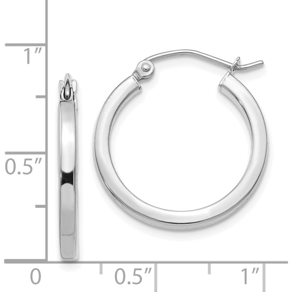 14K White Gold 20mm Square Tube Hoop Earrings with Polished Finish and Rhodium Plating by 0