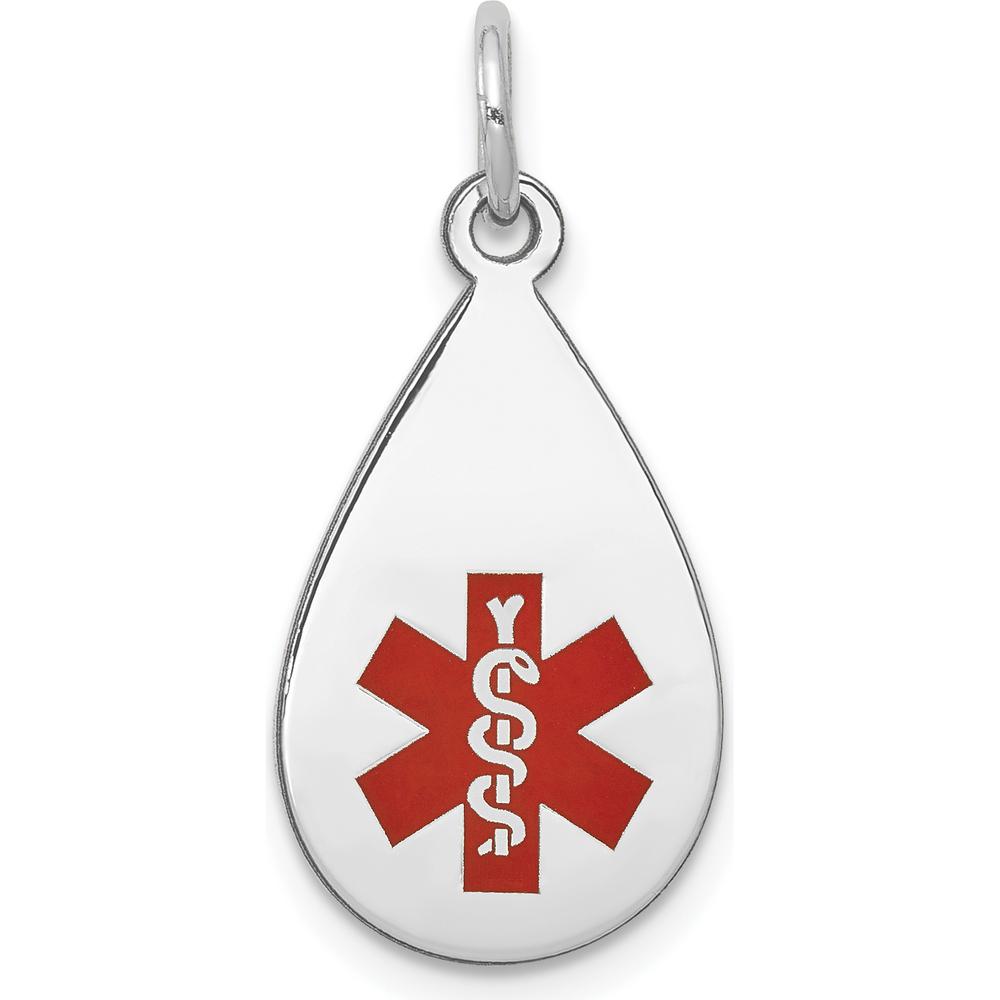 14K White Gold 20x11.5mm Teardrop Red Enameled Medical Alert Pendant by Oro Pregiato