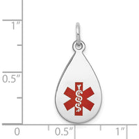 14K White Gold 20x11.5mm Teardrop Red Enameled Medical Alert Pendant by Oro Pregiato