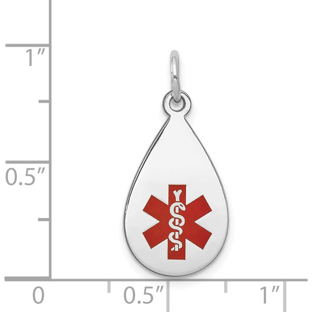 14K White Gold 20x11.5mm Teardrop Red Enameled Medical Alert Pendant by Oro Pregiato