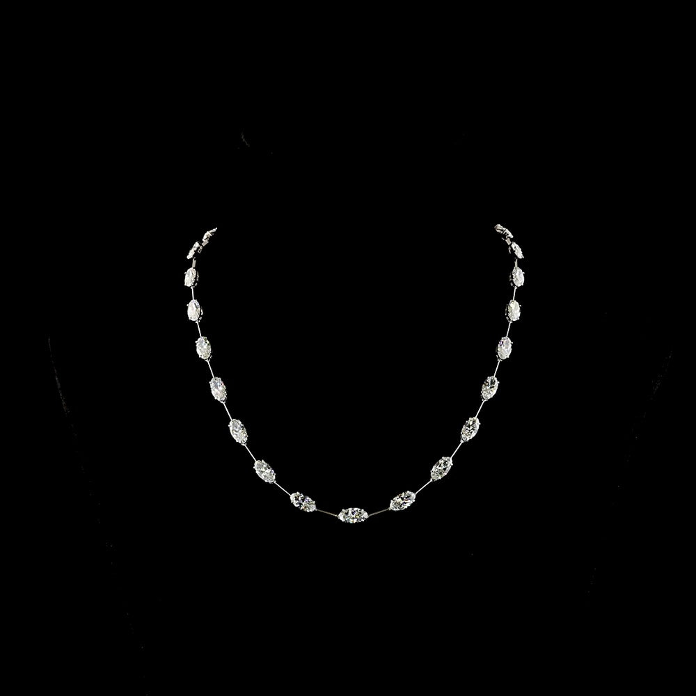 14K White Gold 21.19 Carat East-West Moval Cut Lab Diamond Station Necklace with 25 Prong Set Stones - E-F VS1 Quality - Covaloro Fine Jewelry