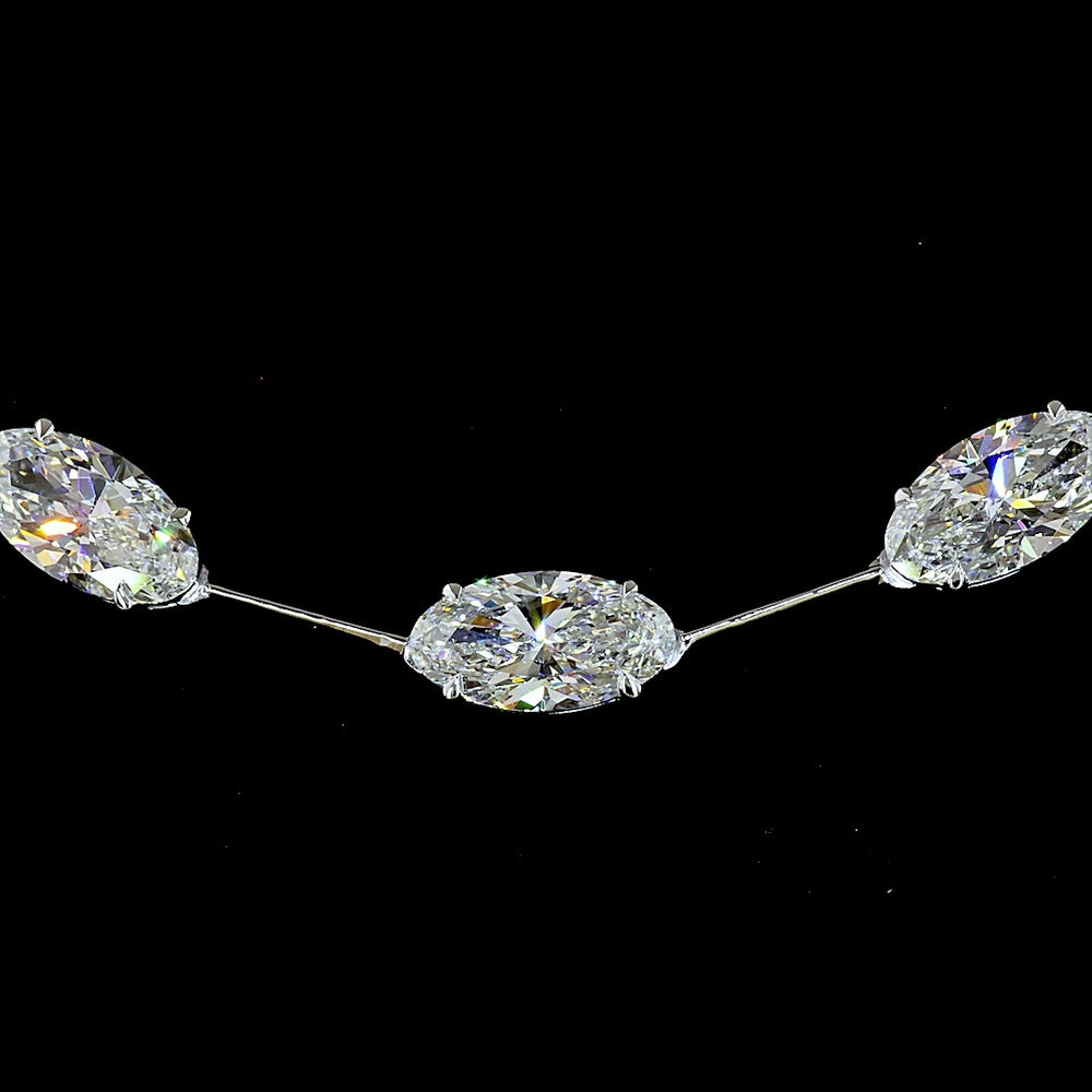 14K White Gold 21.19 Carat East-West Moval Cut Lab Diamond Station Necklace with 25 Prong Set Stones - E-F VS1 Quality - Covaloro Fine Jewelry