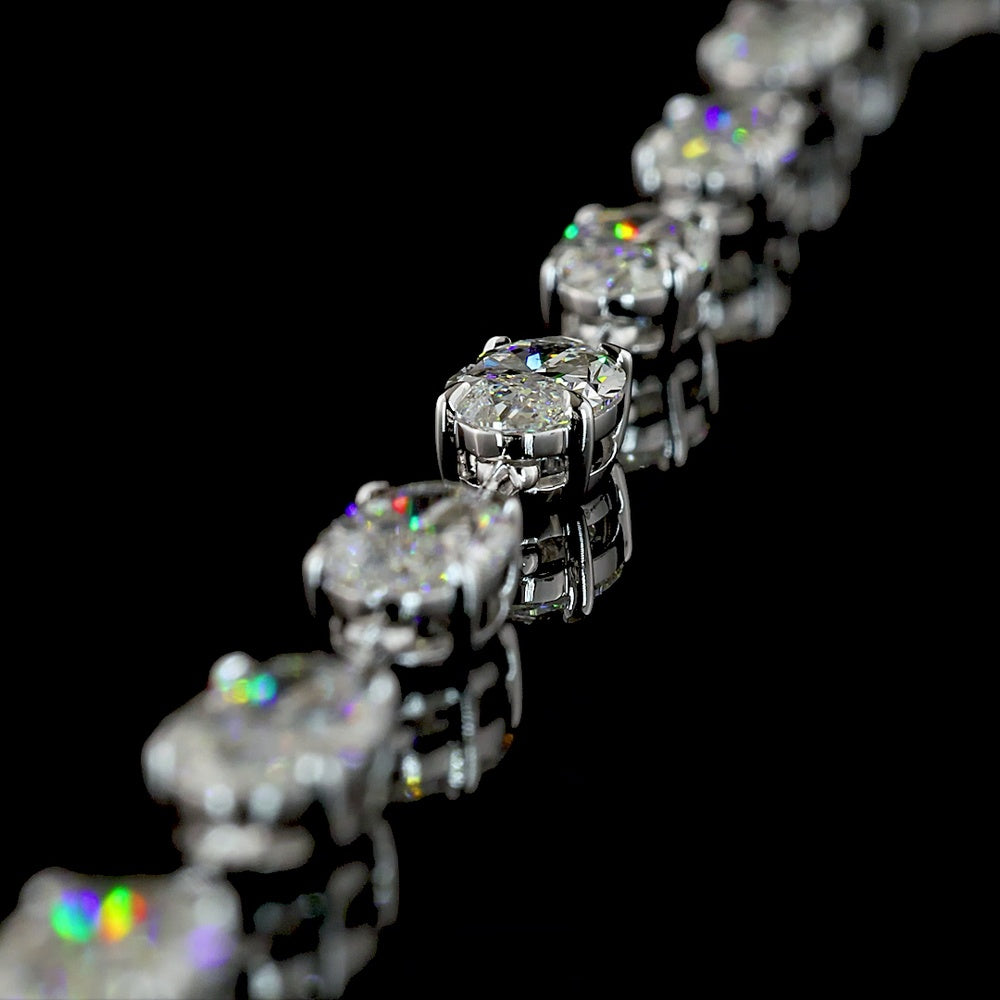 14K White Gold 21.19 Carat East-West Moval Cut Lab Diamond Station Necklace with 25 Prong Set Stones - E-F VS1 Quality - Covaloro Fine Jewelry