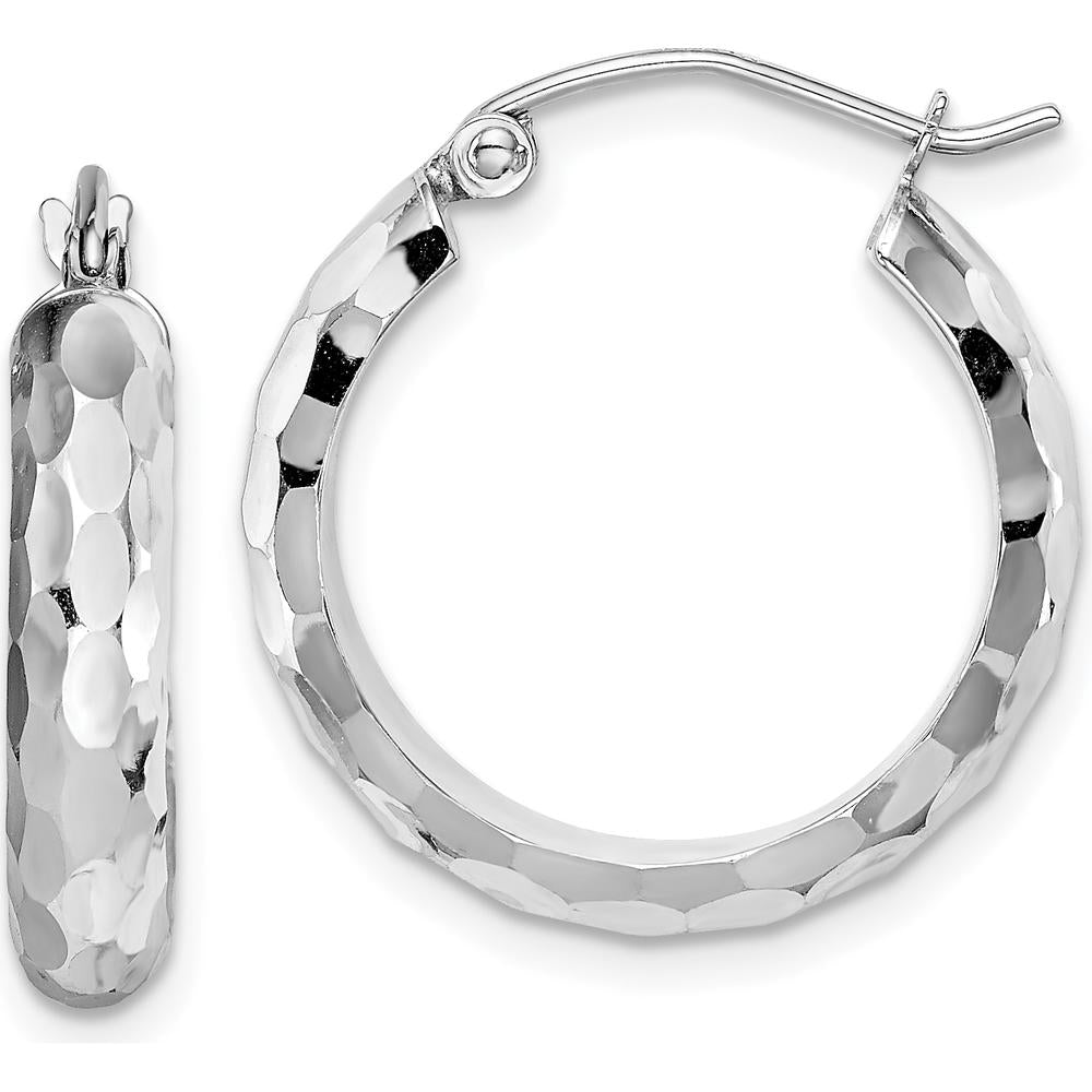 14K White Gold 21.2mm Diamond-Cut Medium Hoop Earrings with Rhodium-Plated Finish by 0