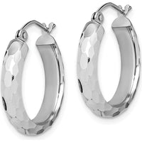 14K White Gold 21.2mm Diamond-Cut Medium Hoop Earrings with Rhodium-Plated Finish by 0