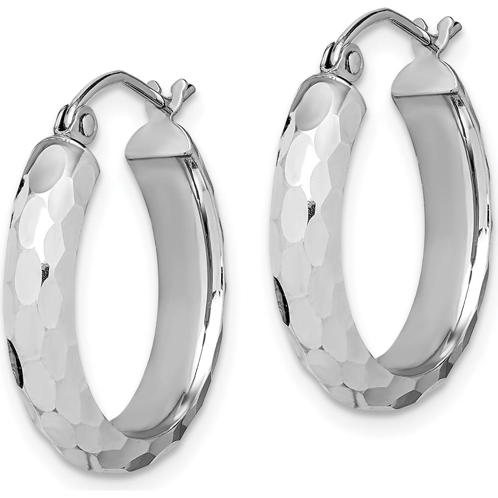 14K White Gold 21.2mm Diamond-Cut Medium Hoop Earrings with Rhodium-Plated Finish by 0