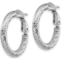 14K White Gold 21.75mm Diamond-Cut Round Omega Back Hoop Earrings by Oro Pregiato