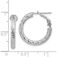 14K White Gold 21.75mm Diamond-Cut Round Omega Back Hoop Earrings by Oro Pregiato