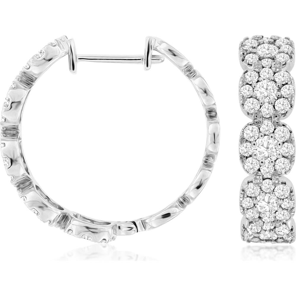 14K White Gold 21mm Diamond Hoop Earrings - 1.98 Carats Total Diamond Weight