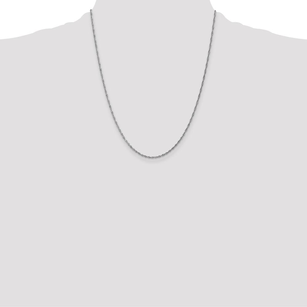 14K White Gold 22" 1.4mm Singapore Chain Necklace with Rhodium Plating by Oro Pregiato