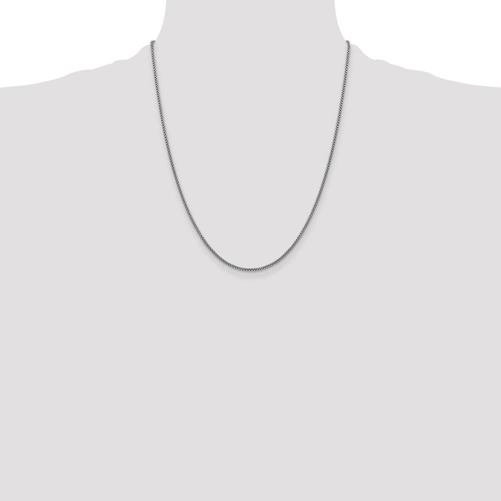 14K White Gold 22" 1.5mm Semi-Solid Round Box Chain Necklace by Oro Pregiato