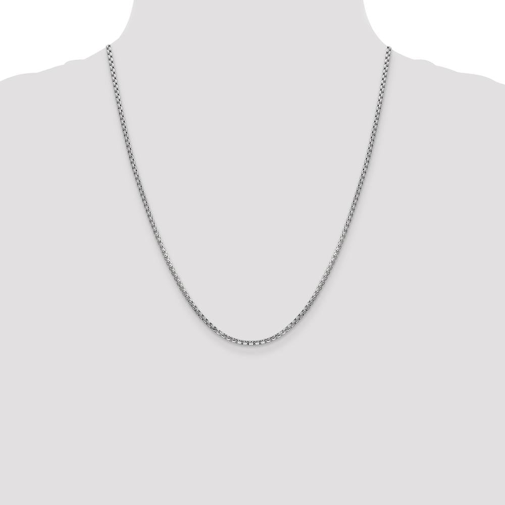 14K White Gold 22" 2.45mm Semi-Solid Round Box Chain with Lobster Clasp by IBGoodman
