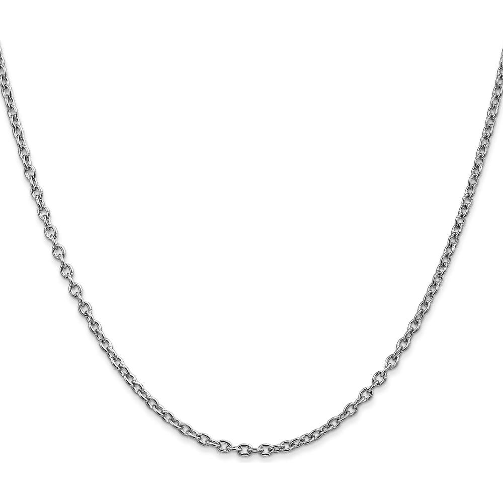 14K White Gold 22" 2.4mm Round Open Link Cable Chain with Lobster Clasp by Oro Pregiato