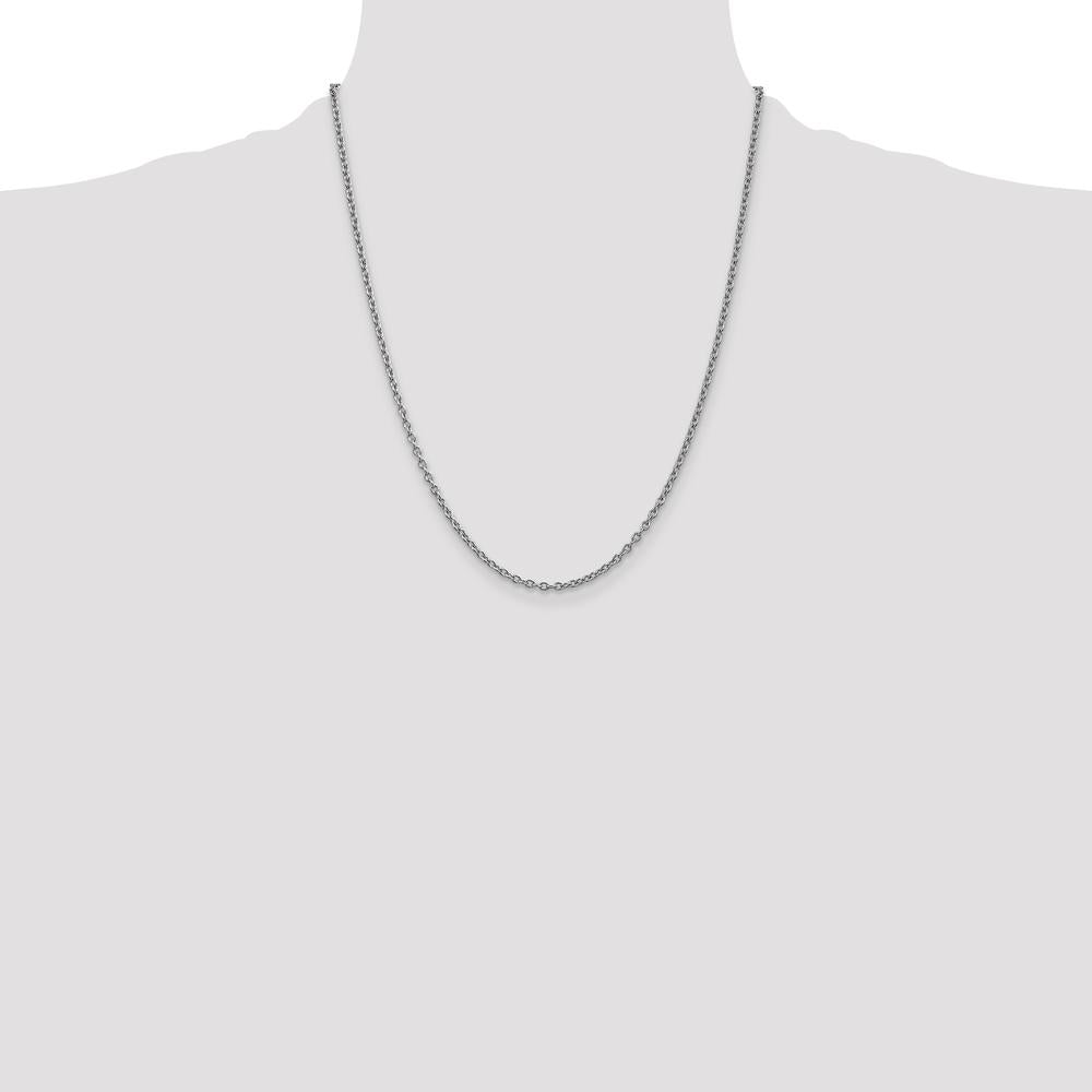 14K White Gold 22" 2.4mm Round Open Link Cable Chain with Lobster Clasp by Oro Pregiato