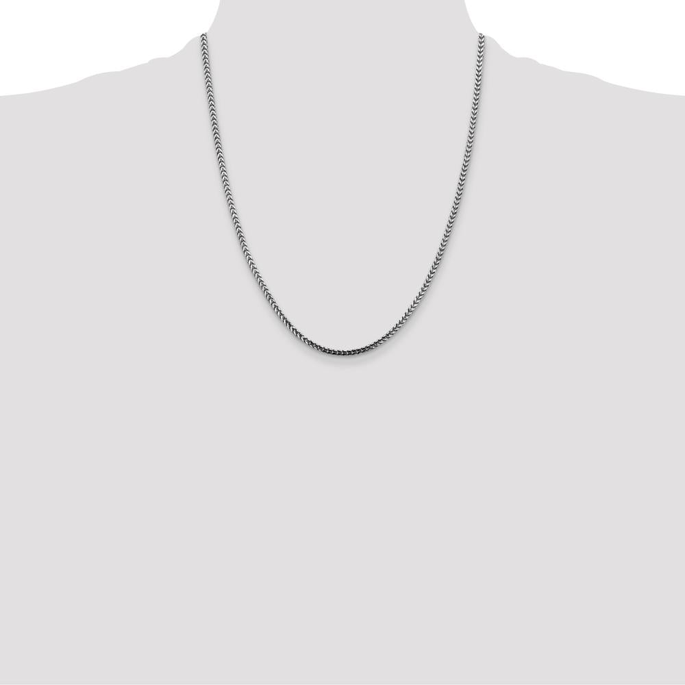 14K White Gold 22" 2.5mm Franco Chain with Lobster Clasp - Polished Finish and Rhodium Plated by Oro Pregiato