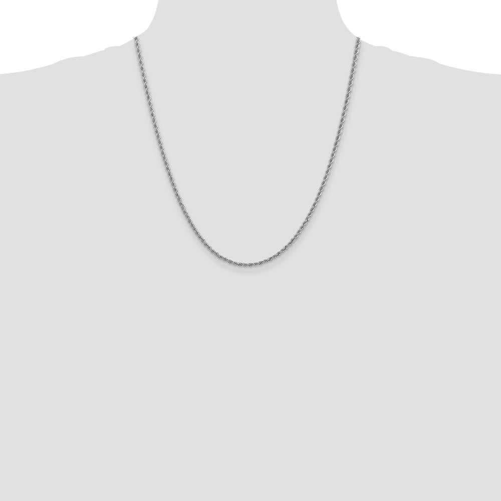 14K White Gold 22" 2.5mm Rope Chain Necklace with Lobster Clasp by 0