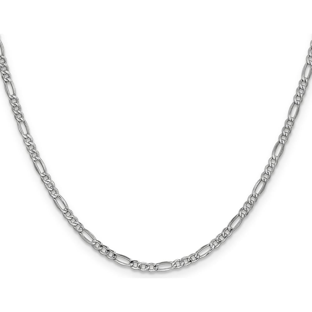 14K White Gold 22" 2.5mm Semi-Solid Figaro Chain with Lobster Clasp - Polished Finish by Oro Pregiato