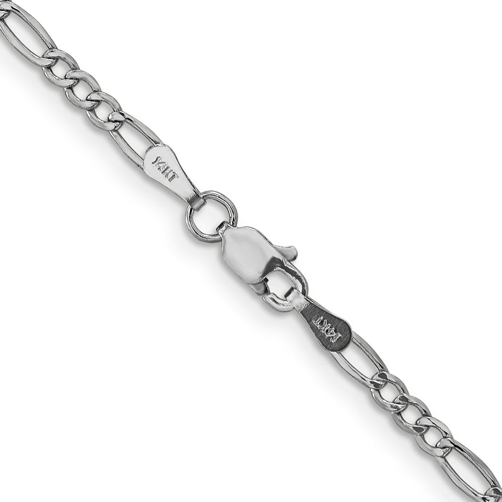 14K White Gold 22" 2.5mm Semi-Solid Figaro Chain with Lobster Clasp - Polished Finish by Oro Pregiato