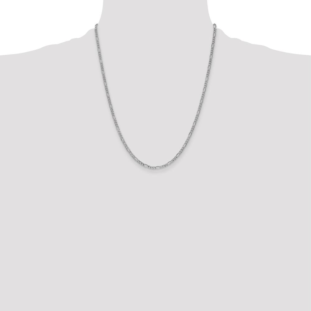 14K White Gold 22" 2.5mm Semi-Solid Figaro Chain with Lobster Clasp - Polished Finish by Oro Pregiato
