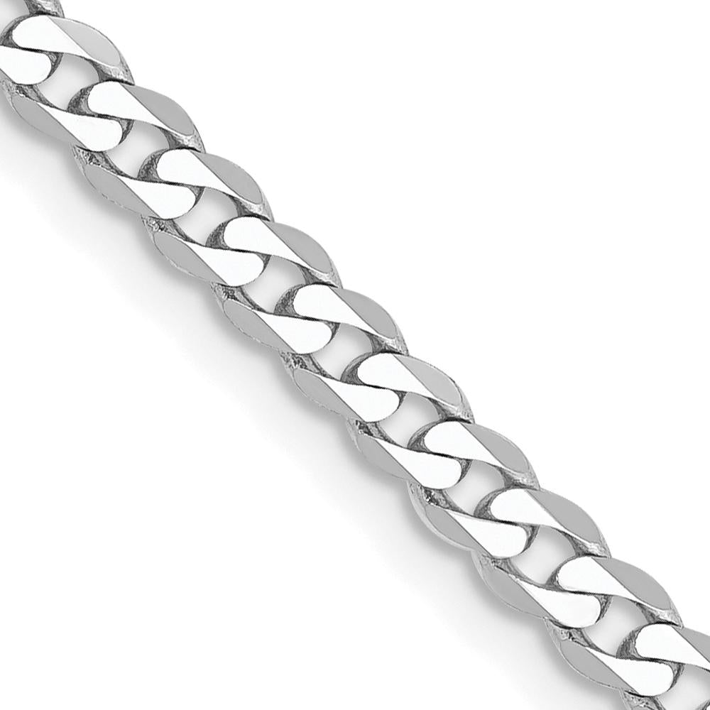 14K White Gold 22" 2.9mm Flat Beveled Curb Chain with Lobster Clasp by 0